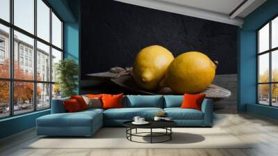 Still life with two lemons. Dark style Wall mural