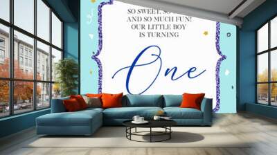 Boy's First Birthday One Year Party Printable Invitation Card Wall mural