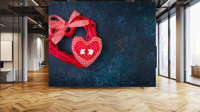 Valentines day background with two red hearts Wall mural