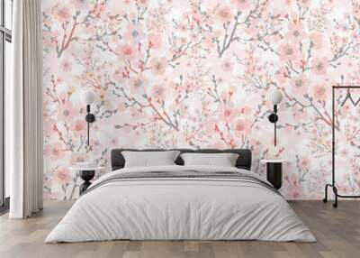  Beautiful floral seamless pattern painted by paints spring branches Wall mural