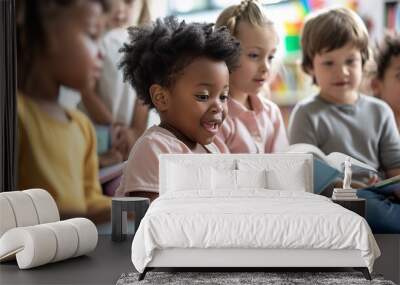 Children in Kindergarten at a reading lesson Wall mural