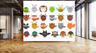 Circle cute forest animal faces icon set isolated on white. Cartoon round shape kawaii kids avatar character collection. Vector flat clip art illustration mobile ui game application wild animal asset. Wall mural