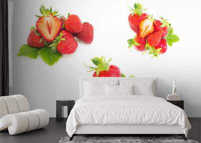 Collection of Fresh strawberries isolated on white Wall mural