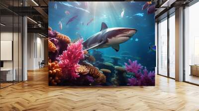 colorful tropical underwater shark theme near the reef Wall mural