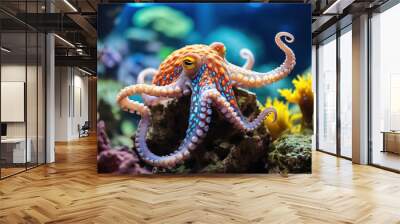 colorful tropical underwater theme octopus near the reef Wall mural