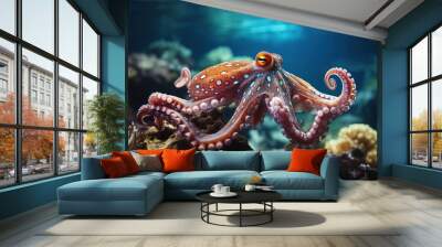 colorful tropical underwater theme octopus near the reef Wall mural