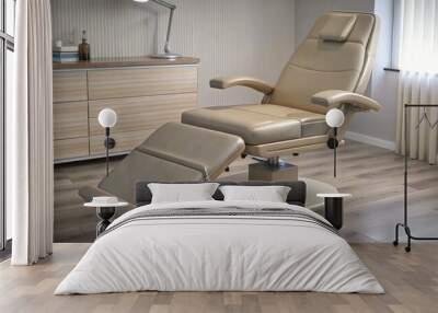 Comfortable chair lounger designed for cosmetology patients in treatment room. Generative AI Wall mural