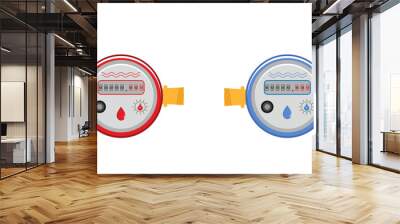 Counters for hot and cold water. Water meter. Wall mural