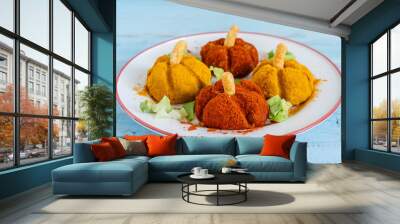 Creamy vegetables in the form of Halloween pumpkin covered with orange spices. Wall mural