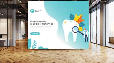 Dentist office stomatology service concept. Vector flat cartoon graphic design illustration Wall mural