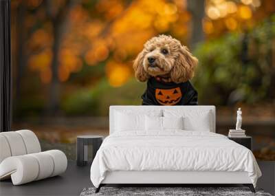 Dog wearing halloween costume wallpaper background Wall mural