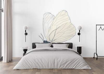 Butterfly element. Collection of wild meadow flowers, branches. The illustration is isolated on a white background. Botanical Art. Wall mural