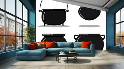 Flat designcartoon style illustration vector set black cast-iron empty cooking pot, camping boiler, iron witch cauldron. Wall mural