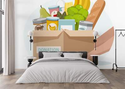 Food and grocery donation concept. Charity, food donation for needy and poor people.  Wall mural