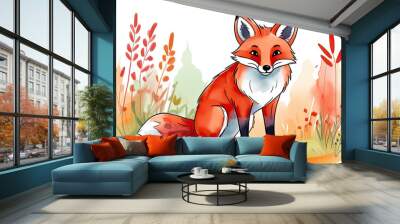 fox being happy in autumn season illustration Wall mural