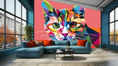 Geometric cat with different colors decoration wallpaper background Wall mural