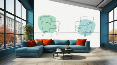 One continuous line drawing of  two armchairs. Interior concept Vector illustration Wall mural