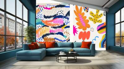 Hand drawn colorful trendy abstract pattern set. Fashionable template for design. Modern cartoon style.  Wall mural