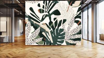 Hand drawn modern plant abstract print. Creative collage seamless pattern. Fashionable template for design. Wall mural