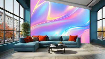 Holographic Neon background ,Colorful psychedelic Abstract. Pastel color waves for Background Wall mural