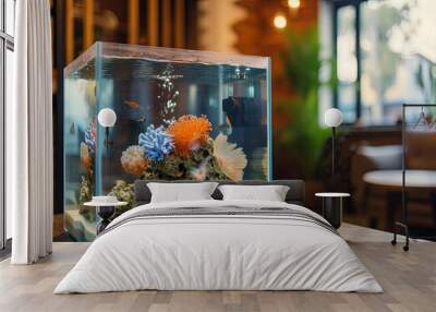 Home aquarium cozy interior with fish pet animall wallpaper background Wall mural