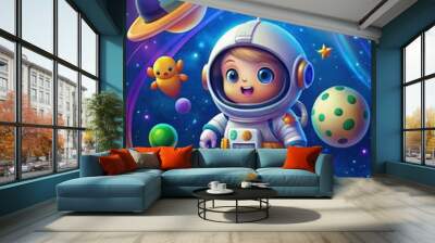 Introduce your child to the wonders of outer space with vibrant cosmic imagery. Generative AI Wall mural