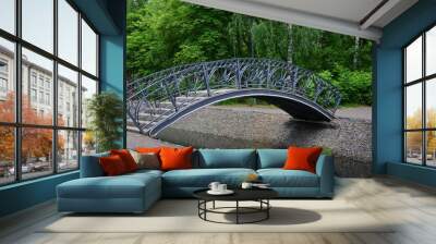 iron bridge across the river in the city park on the green trees background Wall mural