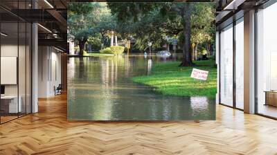 Flooded streets of the neighborhood, drowned cars. Houston, Texas, US. Consequences of the Hurricane Harvey Wall mural