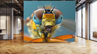 Close-up macro shot of a colorful insect with large eyes and detailed features against a blurred background Wall mural