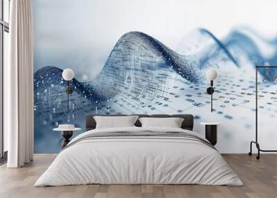 Futuristic illustration of data streams and charts representing big data analytics in a minimalist white setting Wall mural