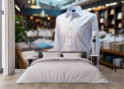 mockup of a white men's dress shirt on a mannequin in a store Wall mural