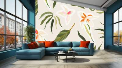 Modern abstract flowers collage pattern. Bright contemporary print. Fashionable template for design.  Wall mural