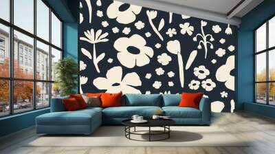 Modern trendy naive abstract floral print. Cute simple pattern. Fashionable template for design. Wall mural