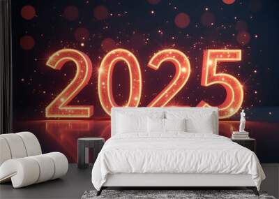 numbers 2025 in New Year's style, New Year holiday, dark blue background	 Wall mural