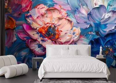 oil painting flowers art on canvas wallpaper background Wall mural