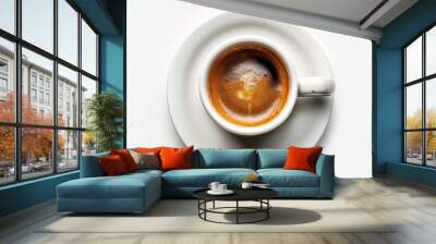 one cup with espresso coffee on a white background Wall mural