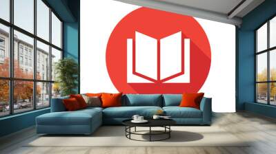 Open book flat icon on round button in long shadow style. Wall mural