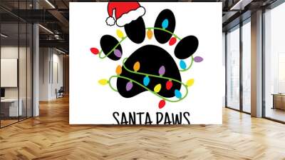 Santa Paws. Christmas tree in shape of a dog's paw with christmas lights. Merry  Christmas. Paws prints dog. Love dogs. Vector illustration. Isolated on white background. Wall mural