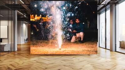 People watching fireworks and celebrating Indian Festival Diwali.  Wall mural