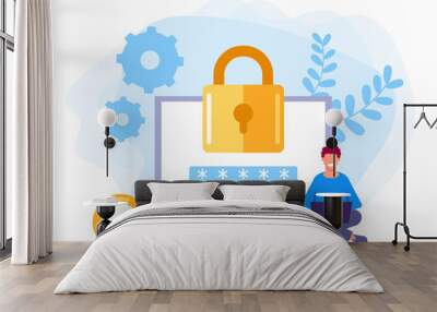 personal data protection network concept. vector flat graphic design isolated illustration Wall mural