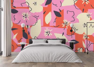 Playful floral pattern. Fashionable template for design. Vector. Wall mural