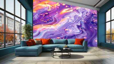 Purple liquid wavy flowing futuristic background. Glowing fluid design.  Wall mural