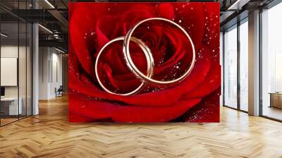 Flower a rose, two wedding rings Wall mural