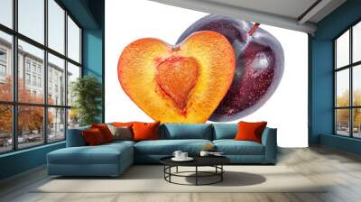 The half of the plums in the form of heart isolated on a white Wall mural