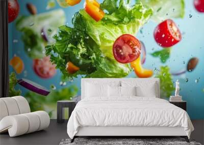 Salad ingredients floating background  Wall mural