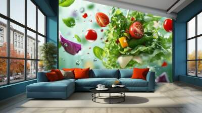 Salad ingredients floating background  Wall mural