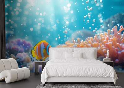 Sea bottom ecosystem with corals and fish wallpaper background Wall mural