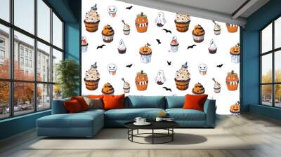 Seamless background with Halloween Cupcakes Wall mural