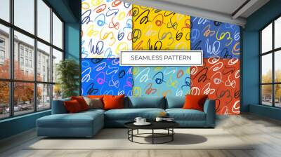 seamless pattern squiggles doodle bright background print wrapping paper blue_set.jpg Wall mural