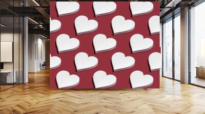 Seamless pattern with decorative white heart for Valentine's Day on red background. Wall mural